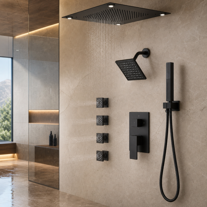 Luxury Single Handle 2-Spray Shower Faucet 1.8 GPM with 16 in. LED Rainfall Square Head and 4-Jet