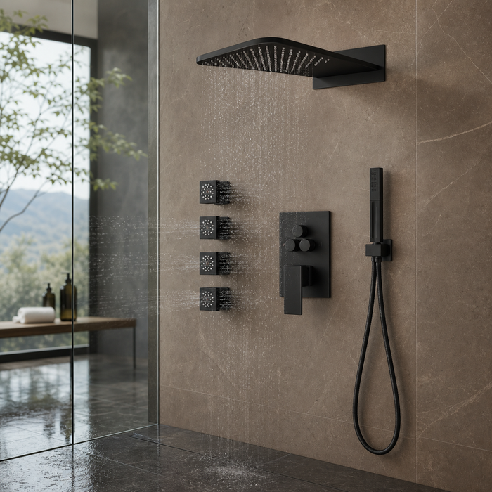5-Spray Shower Head 20*10 in. Wall Fixed and Handheld Shower Head 1.8 GPM with Pressure Balance and 4-Jet in Matte Black