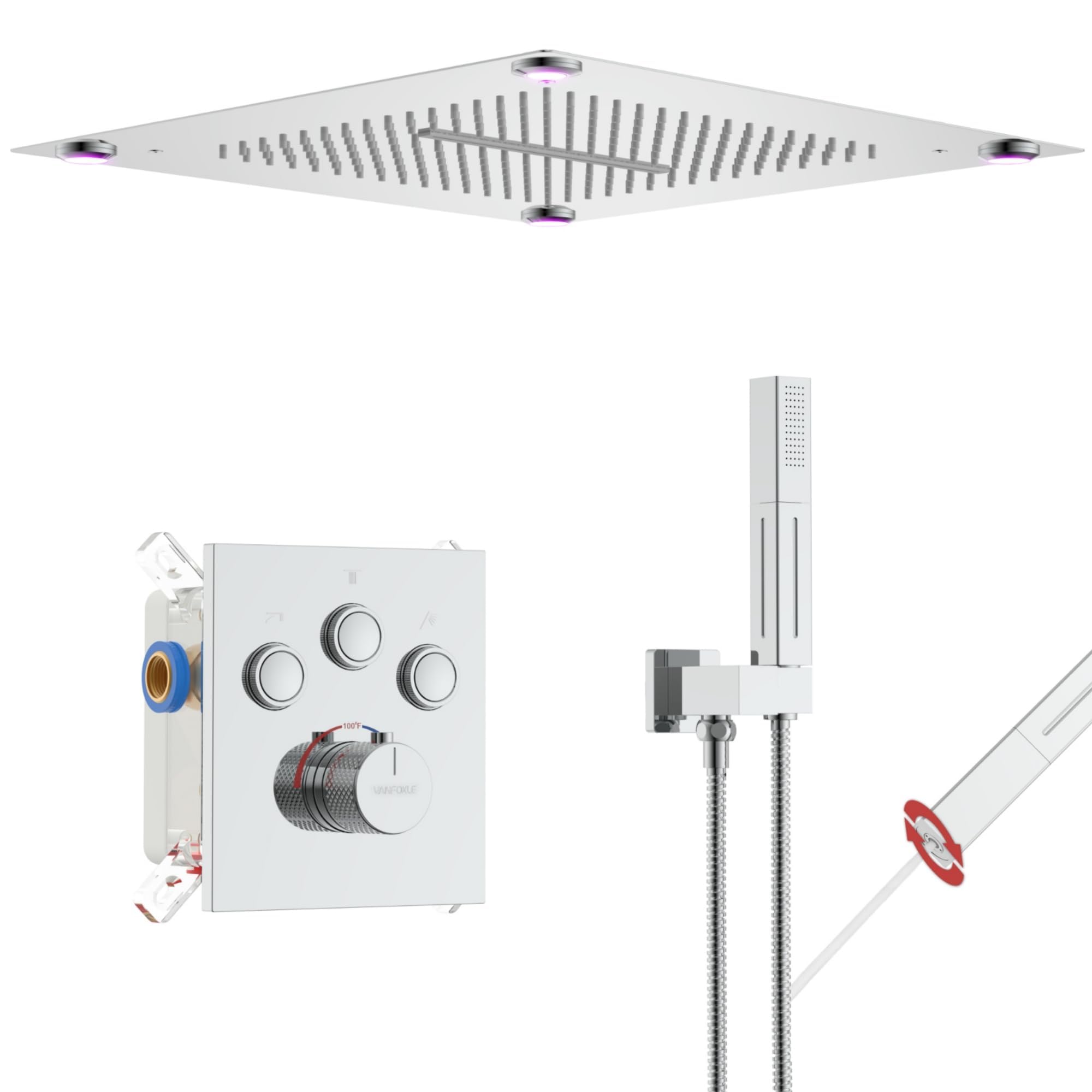 Single Handle 2-Spray Shower Faucet 1.8 GPM 16 in. Square Ceiling Mounted with Pressure Balance