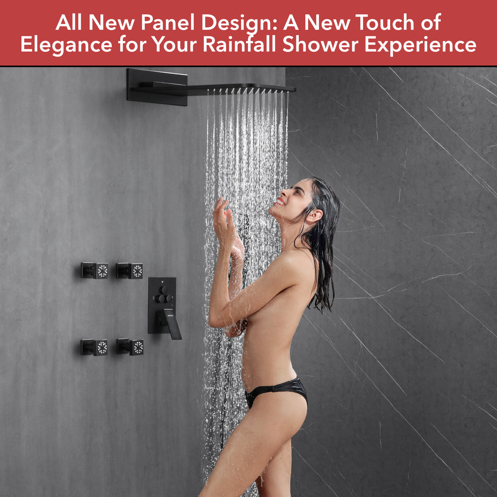 5-Spray Shower Head 20*10 in. Wall Fixed and Handheld Shower Head 1.8 GPM with Pressure Balance and 4-Jet in Matte Black