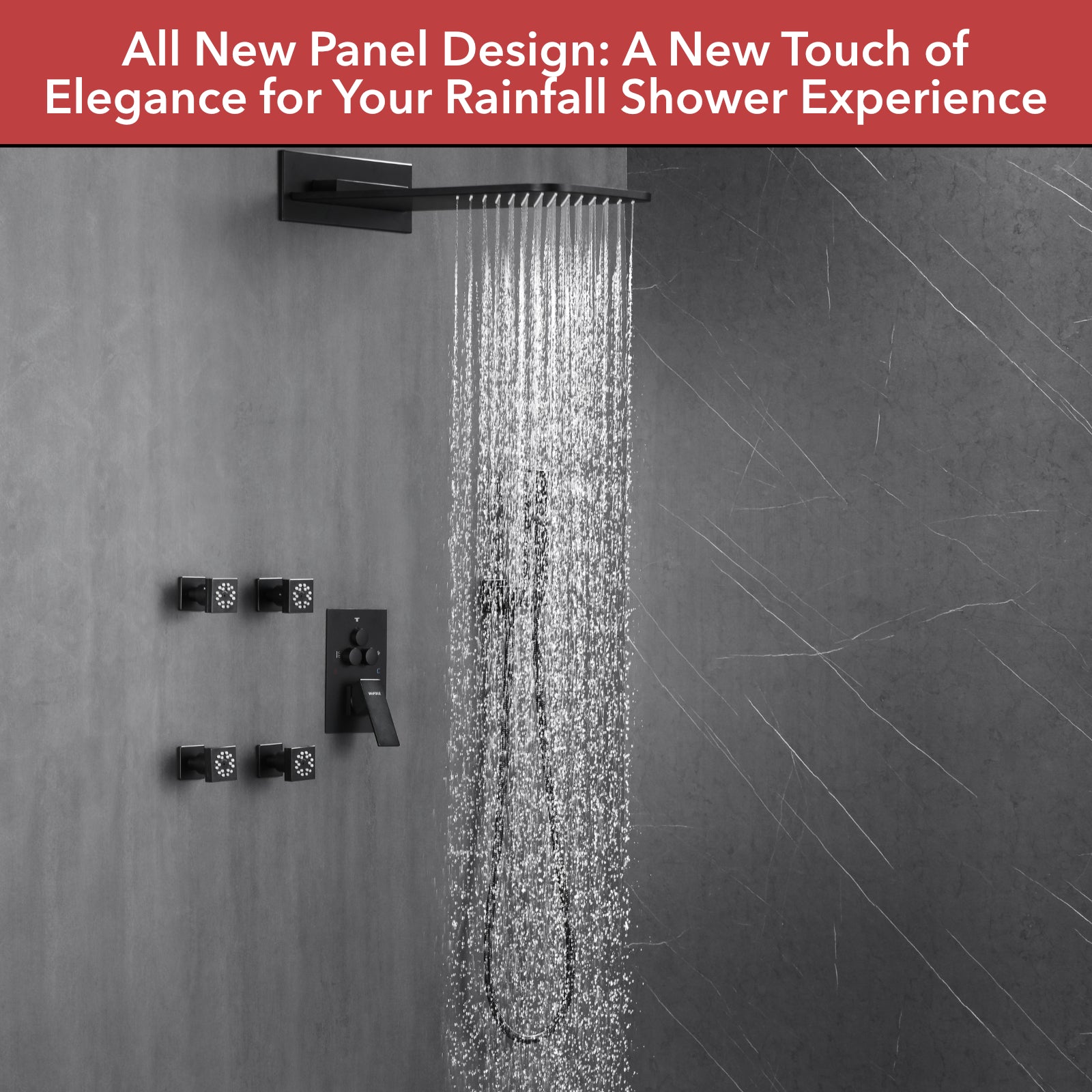 5-Spray Shower Head 20*10 in. Wall Fixed and Handheld Shower Head 1.8 GPM with Pressure Balance and 4-Jet in Matte Black