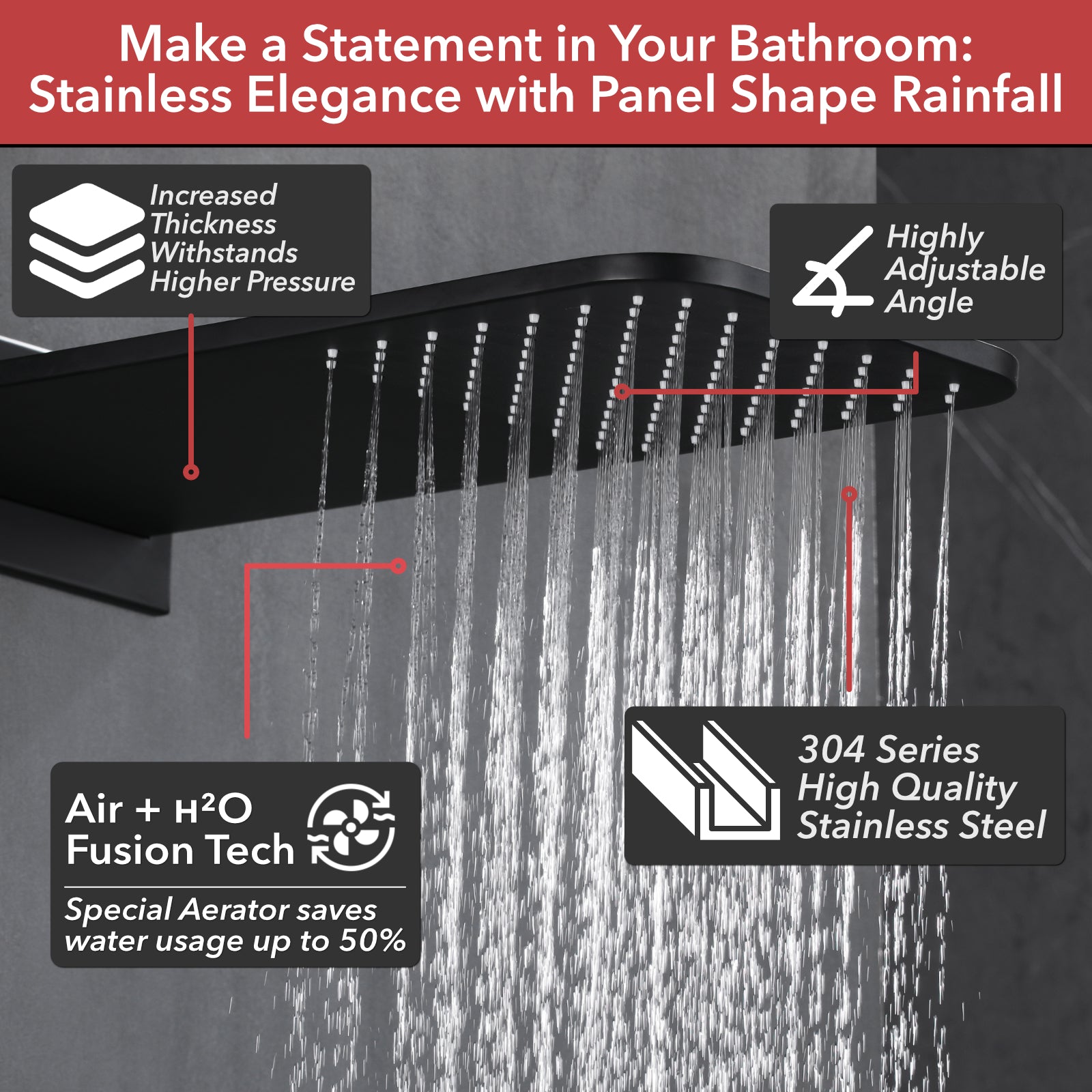 5-Spray Shower Head 20*10 in. Wall Fixed and Handheld Shower Head 1.8 GPM with Pressure Balance and 4-Jet in Matte Black