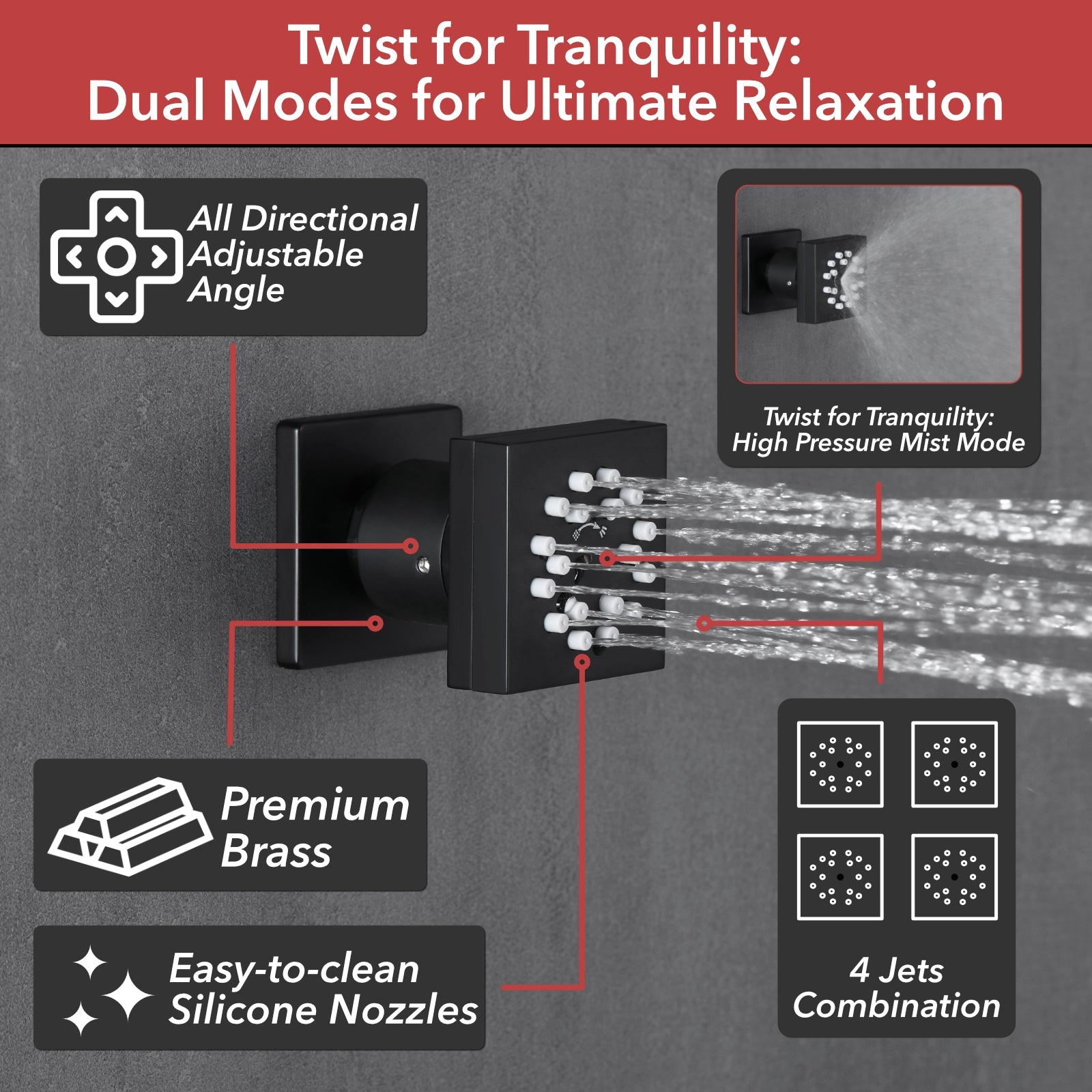 5-Spray Shower Head 20*10 in. Wall Fixed and Handheld Shower Head 1.8 GPM with Pressure Balance and 4-Jet