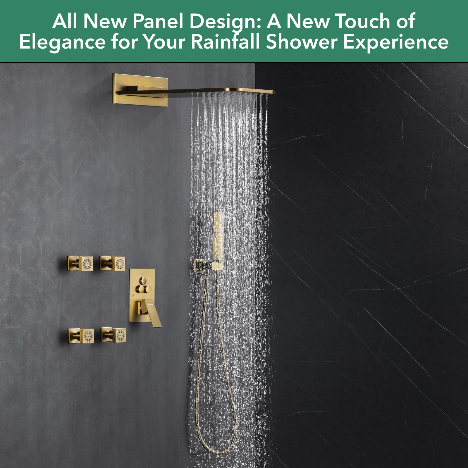 5-Spray Shower Head 20*10 in. Wall Fixed and Handheld Shower Head 1.8 GPM with Pressure Balance and 4-Jet in Brushed Gold