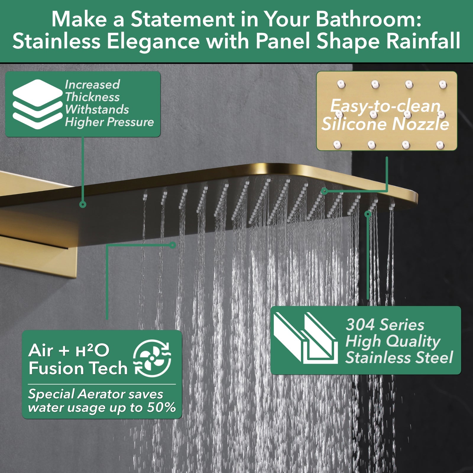 5-Spray Shower Head 20*10 in. Wall Fixed and Handheld Shower Head 1.8 GPM with Pressure Balance and 4-Jet in Brushed Gold