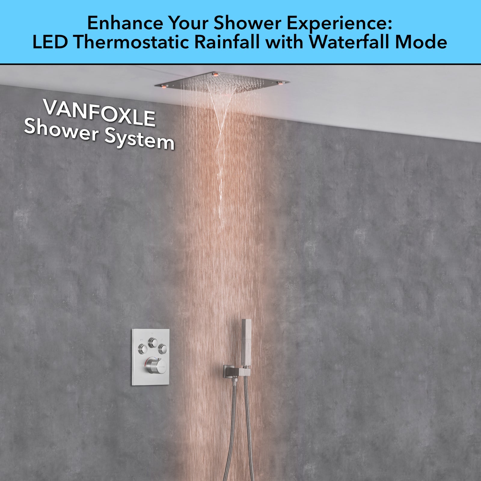 Single Handle 2-Spray Shower Faucet 1.8 GPM 16 in. Square Ceiling Mounted with Pressure Balance in Matte Lash Grey