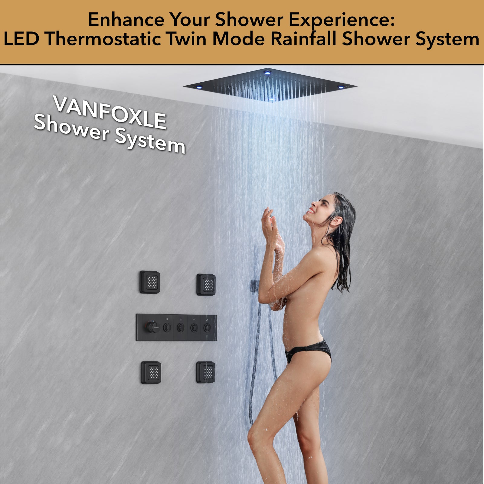 Luxury Single Handle 2-Spray Shower Faucet 1.8 GPM with 20 in. LED Rainfall Head and Body Jets