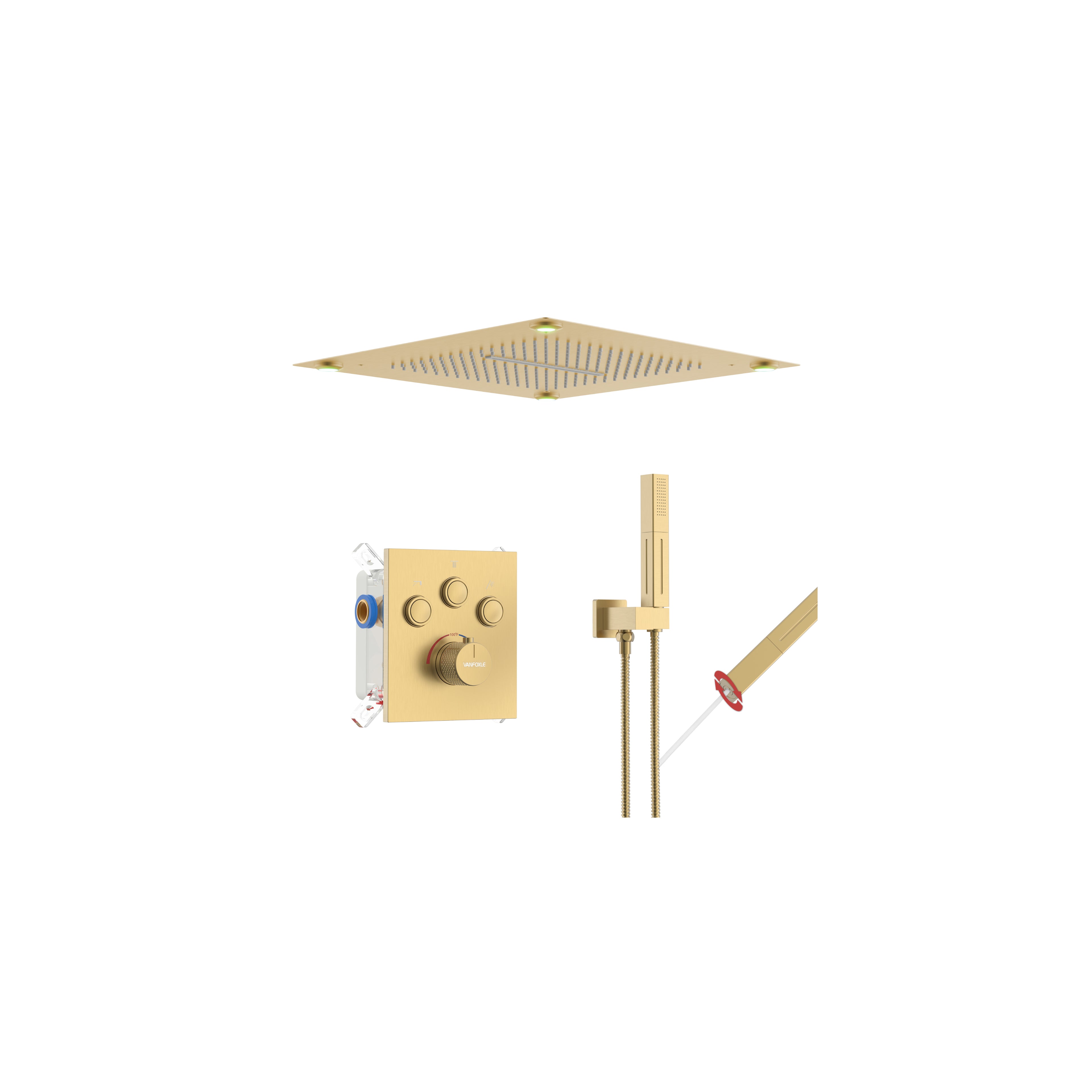 Single Handle 2-Spray Shower Faucet 1.8 GPM 16 in. Square Ceiling Mounted with Pressure Balance