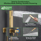Single Handle 2-Spray Shower Faucet 1.8 GPM 16 in. Square Ceiling Mounted with Pressure Balance in Matte Lash Gold