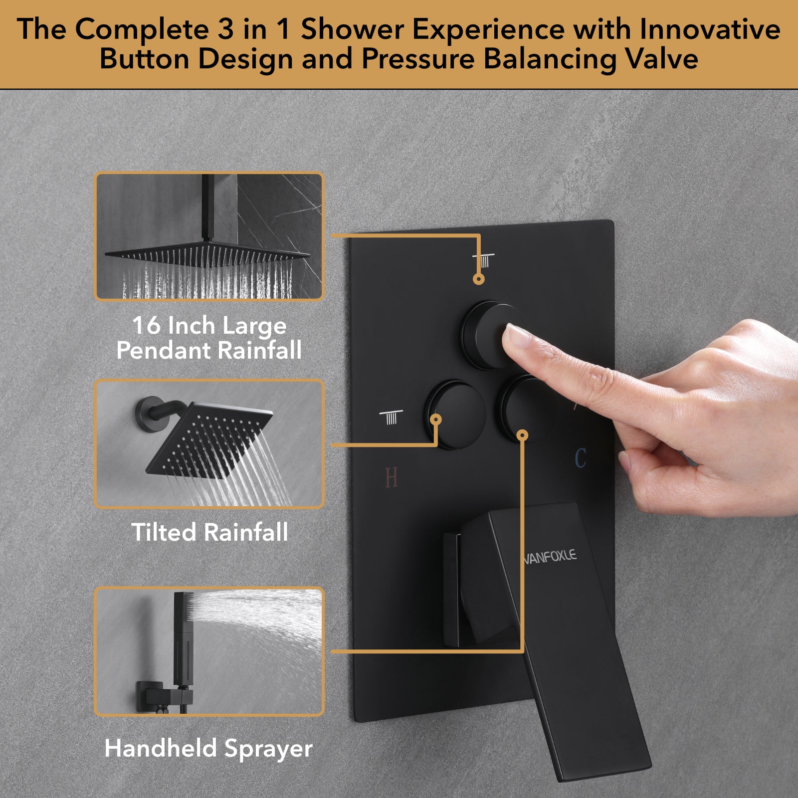 Single Handle 4-Spray Shower Faucet 1.8 GPM 12 in. Square Ceiling Mounted Shower with Pressure Balance