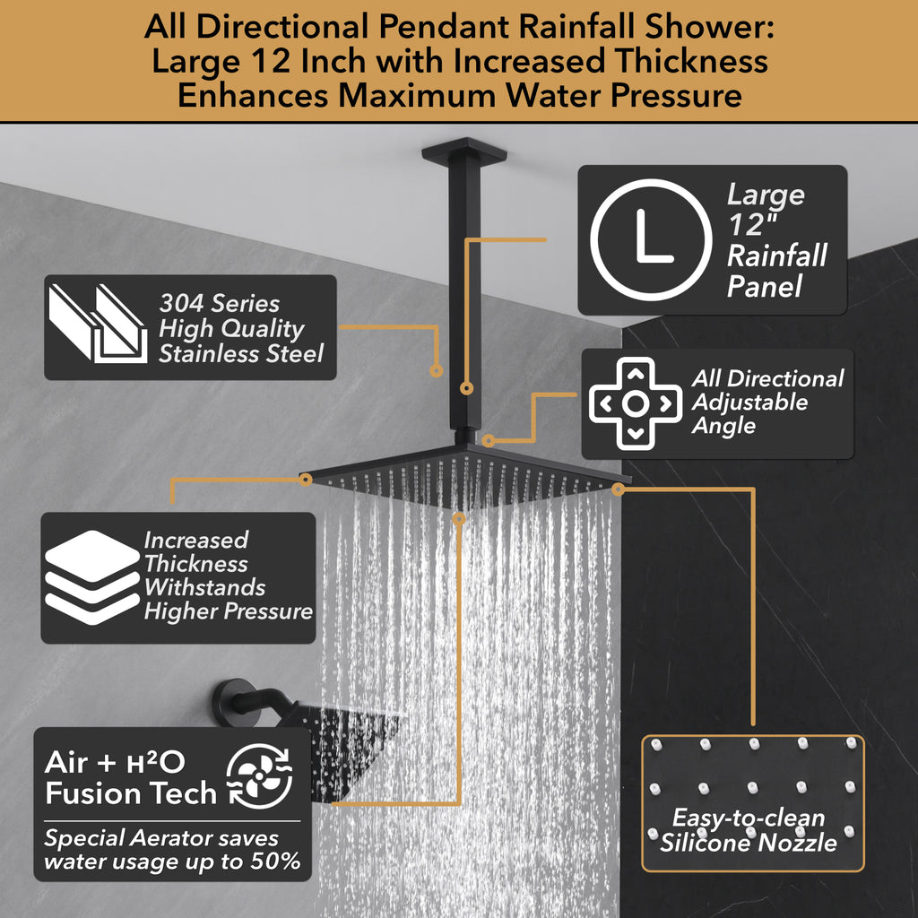 Single Handle 4-Spray Shower Faucet 1.8 GPM 12 in. Square Ceiling Mounted Shower with Pressure Balance