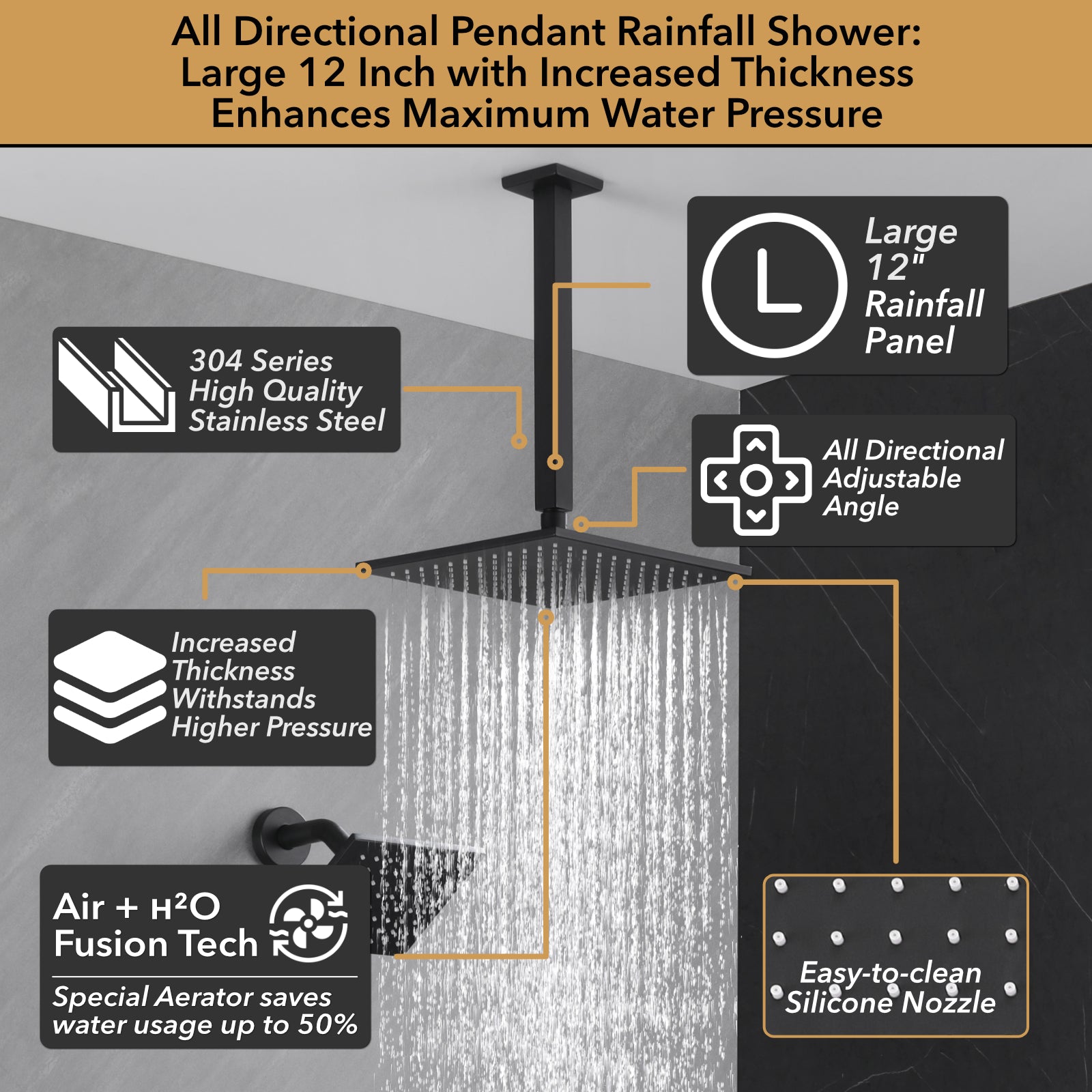 Single Handle 4-Spray Shower Faucet 1.8 GPM 12 in. Square Ceiling Mounted Shower with Pressure Balance