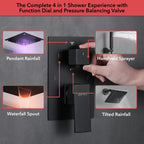 Single Handle 5-Spray Shower Faucet 1.8 GPM 16 in. LED Square Ceiling Mounted with Pressure Balance