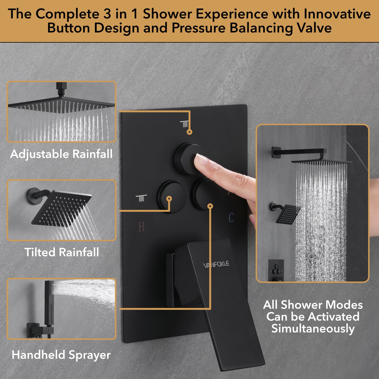 Luxury Single Handle 2-Spray Shower Faucet 1.8 GPM with 10 in. Rainfall Head and Pressure Balance Valve