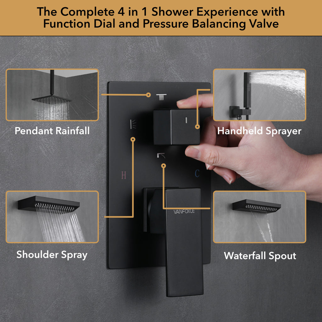 Single Handle 2-Spray Shower Faucet 1.8 GPM with 12 in. Rainfall Square Head and 14-Inch Shoulder Massage