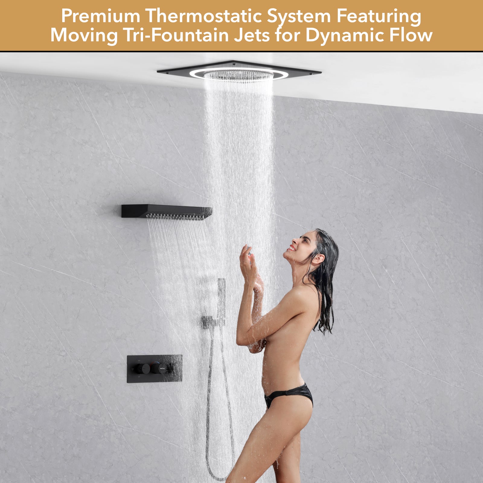 Single Handle 2-Spray Shower Faucet 1.8 GPM with 19 in. LED Square Head and 14-Inch Shoulder Massage
