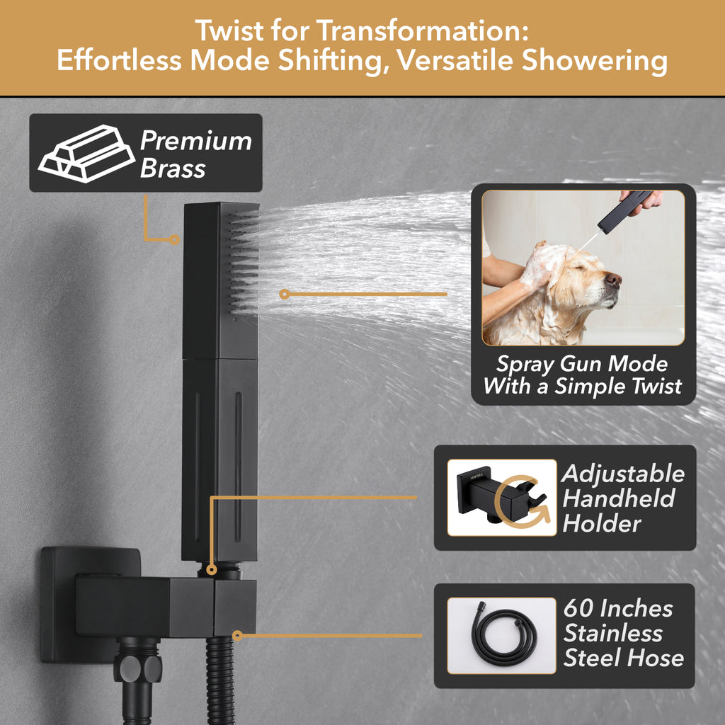 Luxury Single Handle 2-Spray Shower Faucet 1.8 GPM with 16 in. LED Rainfall Square Head and 4-Jet