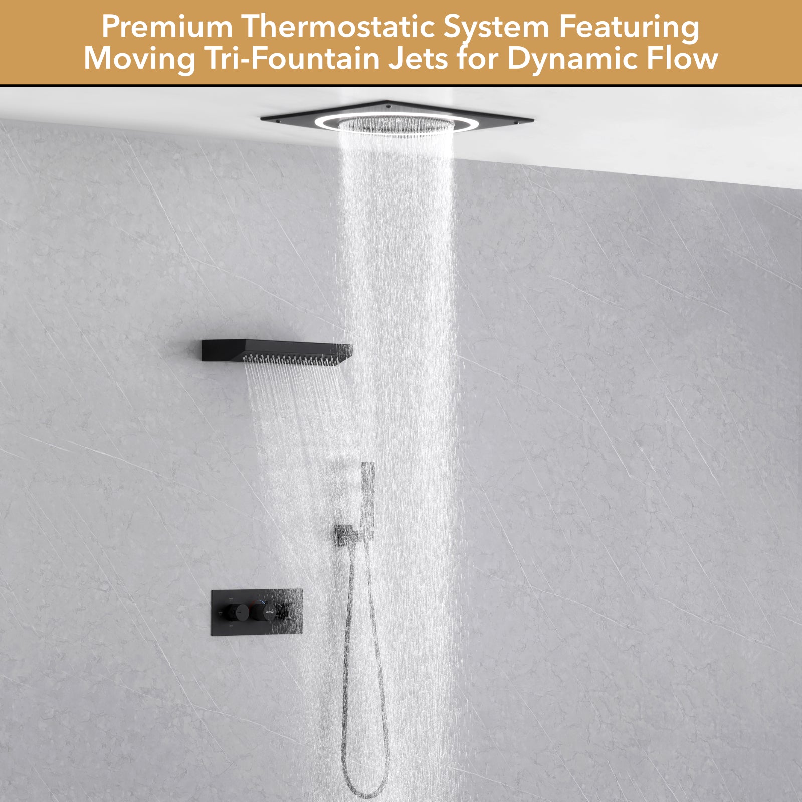 Single Handle 2-Spray Shower Faucet 1.8 GPM with 19 in. LED Square Head and 14-Inch Shoulder Massage