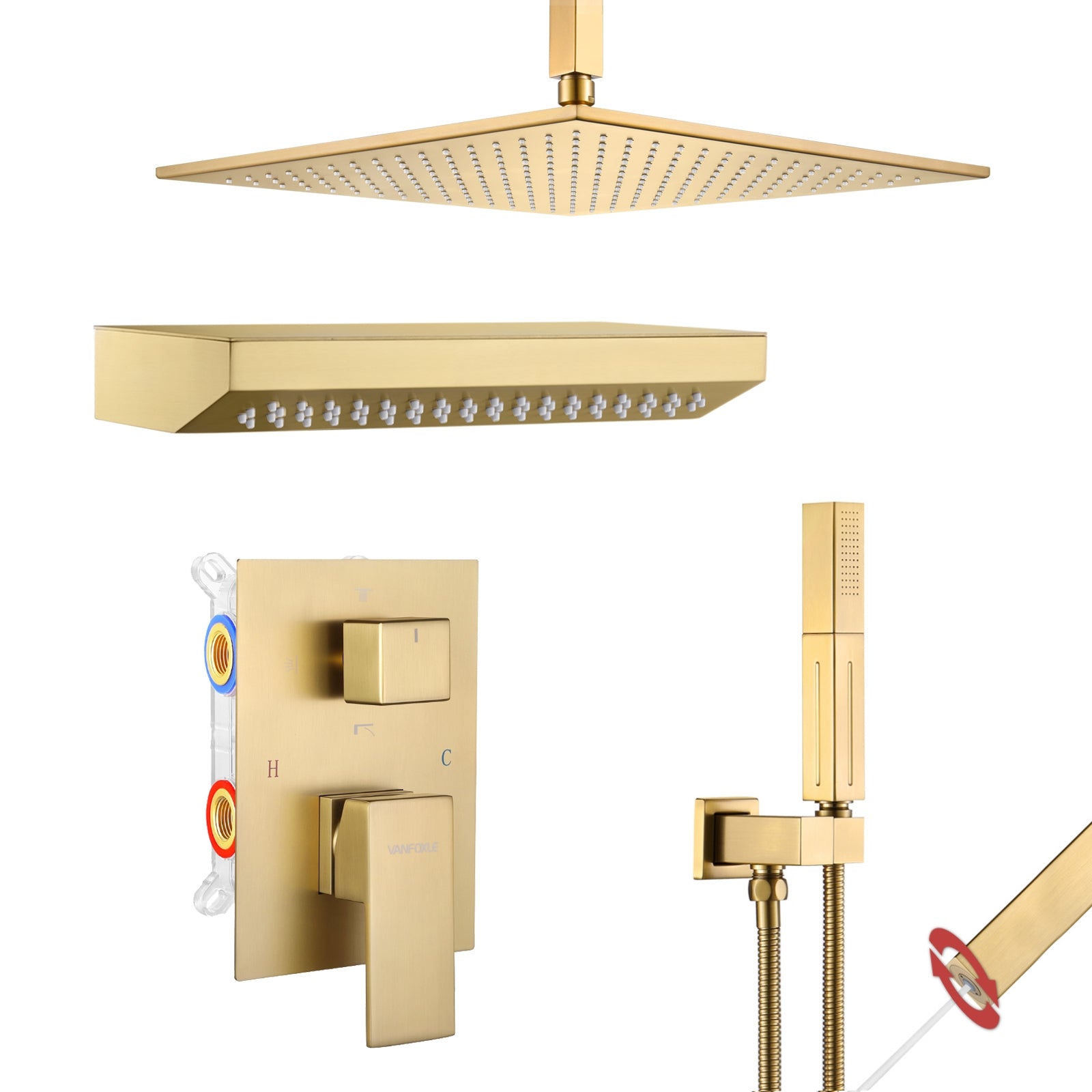 Single Handle 2-Spray Shower Faucet 1.8 GPM with 12 in. Rainfall Square Head and 14-Inch Shoulder Massage