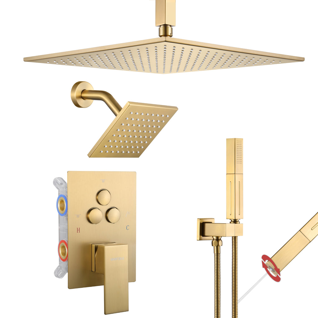 Single Handle 4-Spray Shower Faucet 1.8 GPM 12 in. Square Ceiling Mounted Shower with Pressure Balance