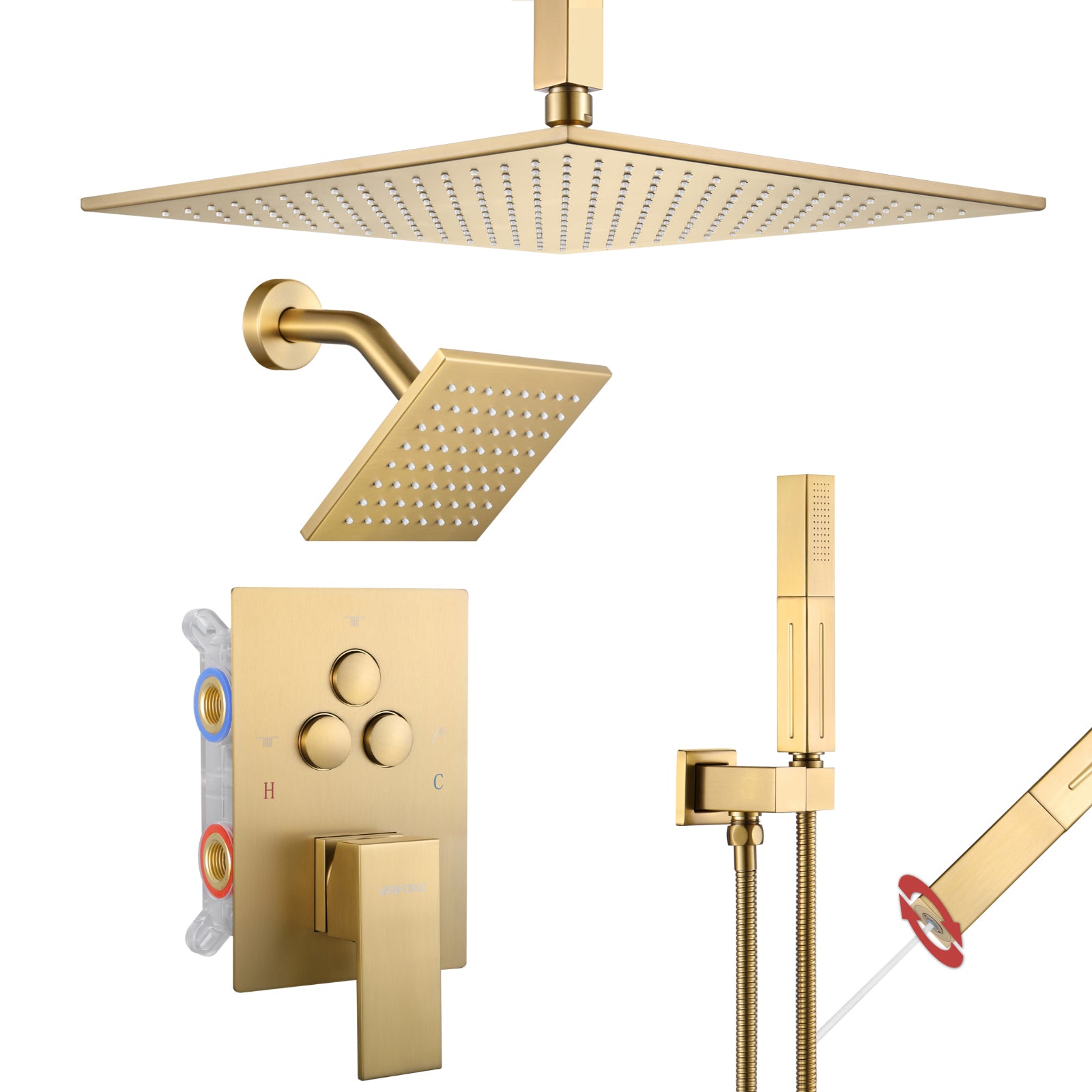 Single Handle 4-Spray Shower Faucet 1.8 GPM 12 in. Square Ceiling Mounted Shower with Pressure Balance