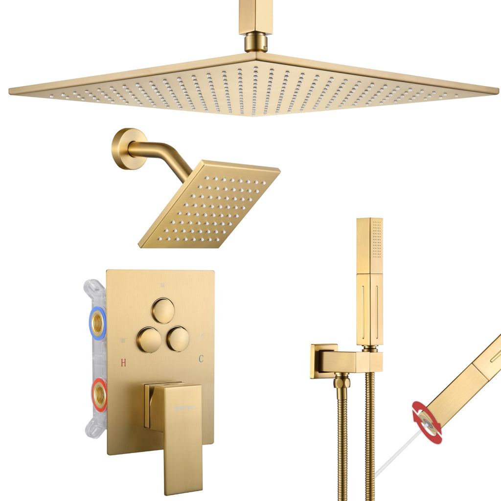 Single Handle 4-Spray Shower Faucet 1.8 GPM 12 in. Square Ceiling Mounted Shower with Pressure Balance