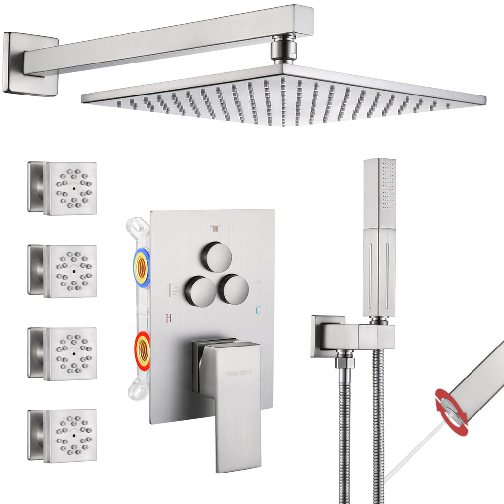 Single Handle 2-Spray Shower Faucet 1.8 GPM 10 in. Square Ceiling Mounted with Pressure Balance in Chrome with 4-Jet