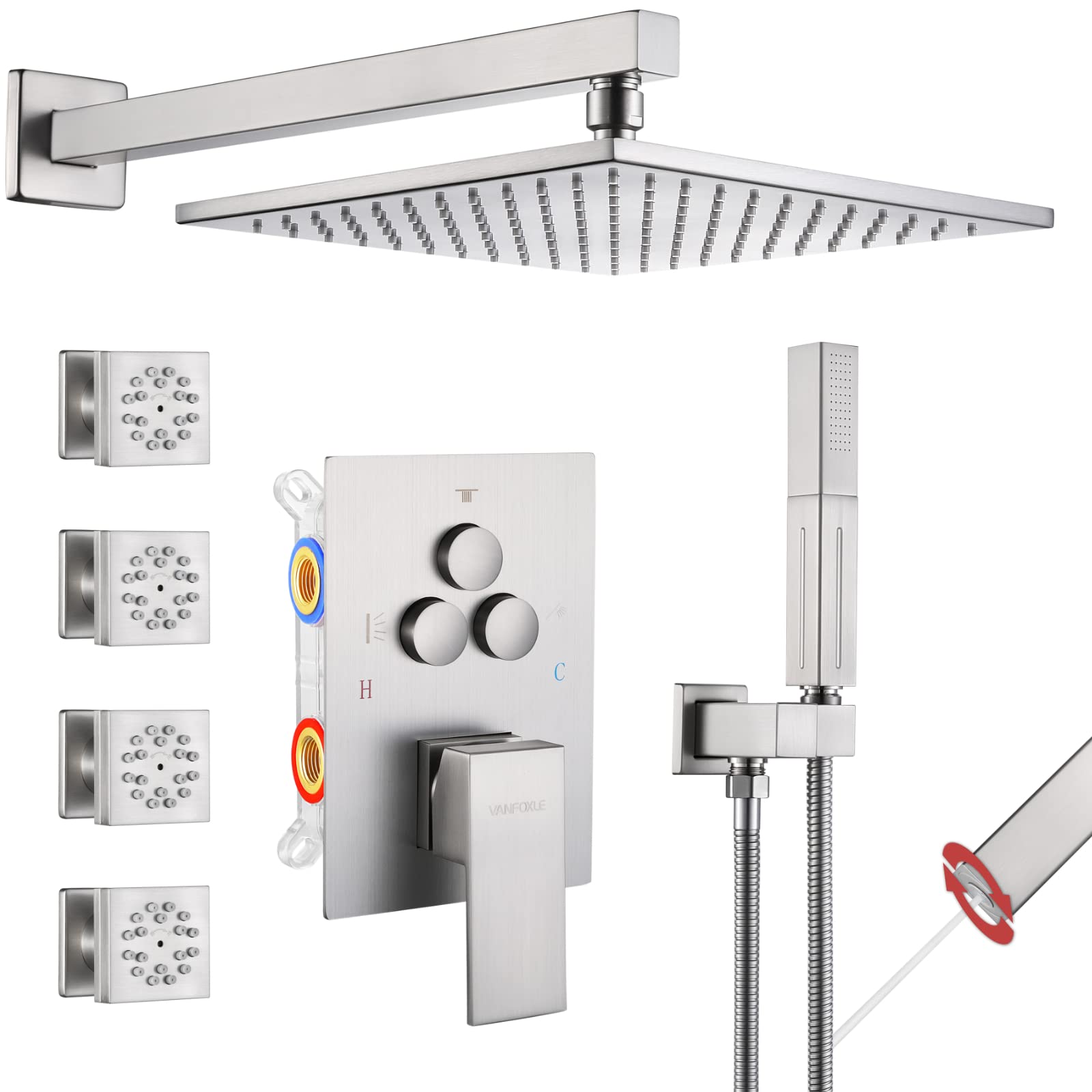 Single Handle 2-Spray Shower Faucet 1.8 GPM 10 in. Square Ceiling Mounted with Pressure Balance in Chrome with 4-Jet