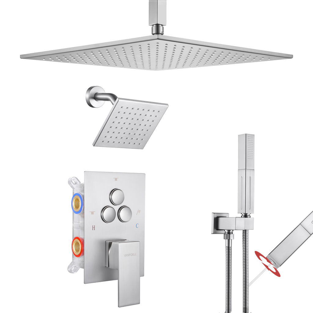 Single Handle 4-Spray Shower Faucet 1.8 GPM 12 in. Square Ceiling Mounted Shower with Pressure Balance