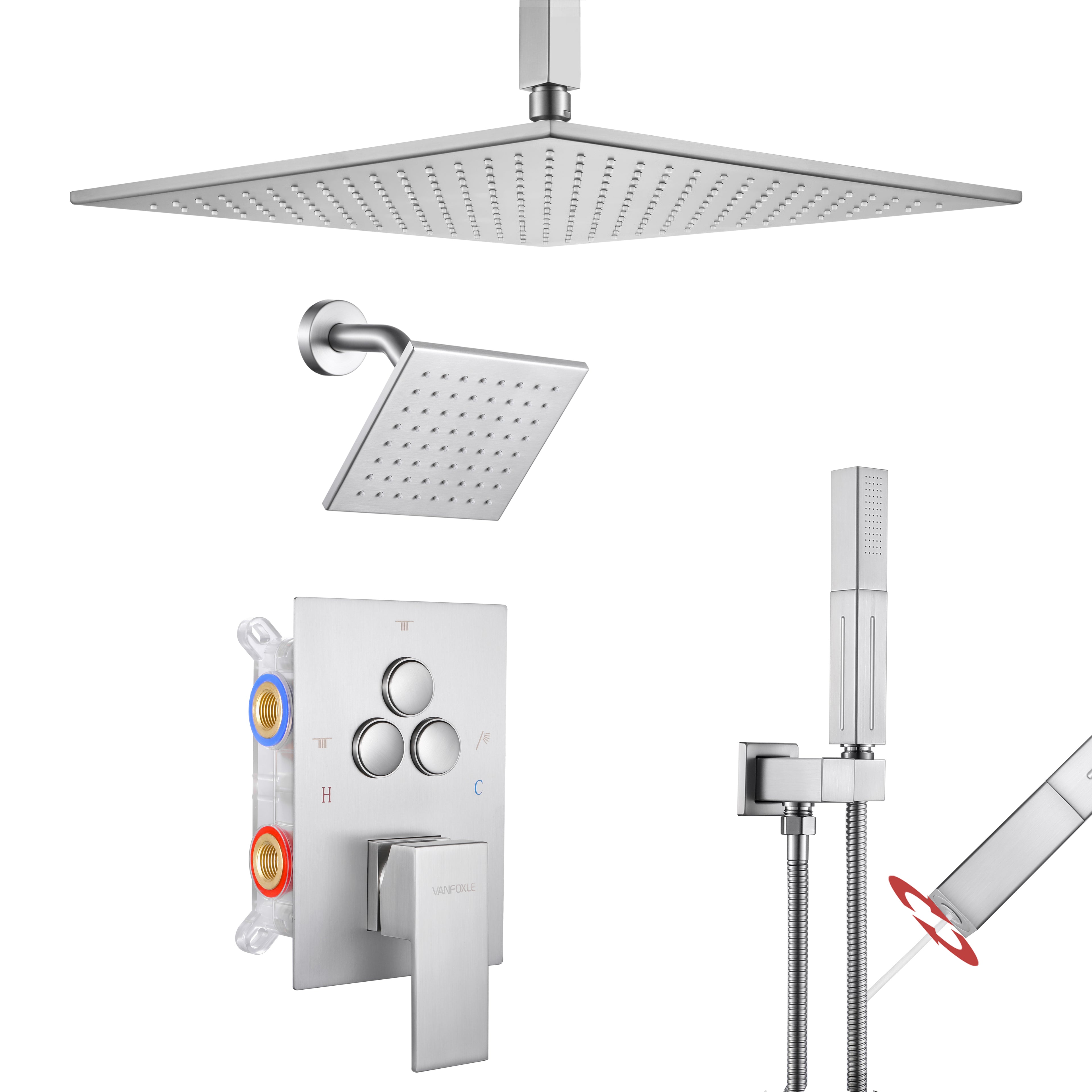Single Handle 4-Spray Shower Faucet 1.8 GPM 12 in. Square Ceiling Mounted Shower with Pressure Balance