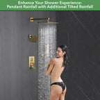 Single Handle 4-Spray Shower Faucet 1.8 GPM 10 in. Square Ceiling Mounted Shower with Pressure Balance in Brushed Gold