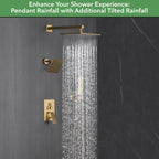 Single Handle 4-Spray Shower Faucet 1.8 GPM 10 in. Square Ceiling Mounted Shower with Pressure Balance in Brushed Gold
