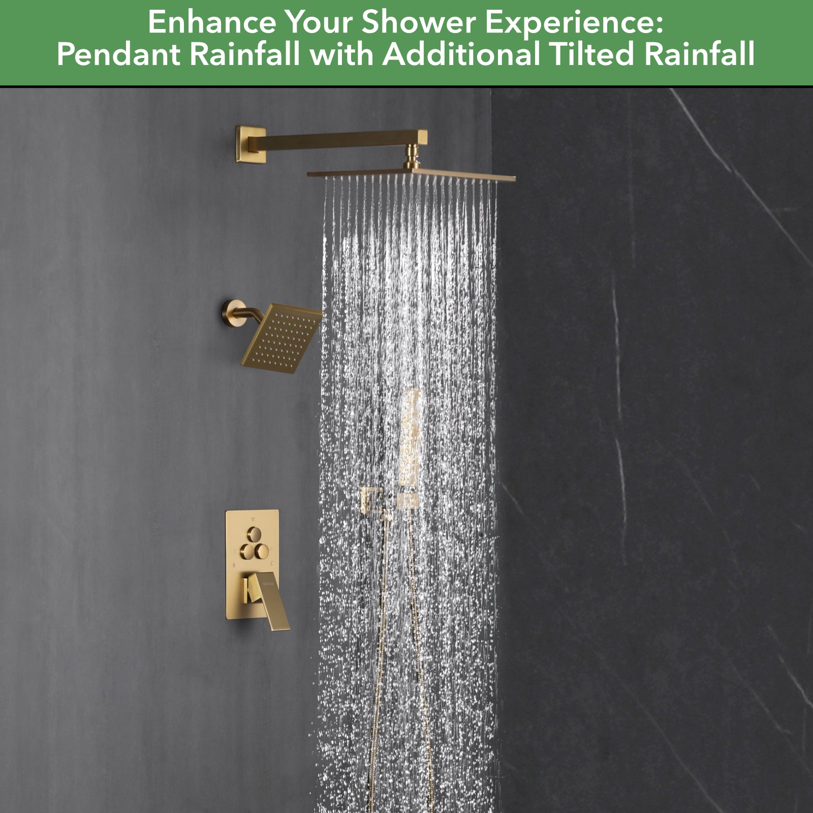 Single Handle 4-Spray Shower Faucet 1.8 GPM 10 in. Square Ceiling Mounted Shower with Pressure Balance in Brushed Gold