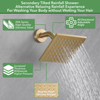 Single Handle 4-Spray Shower Faucet 1.8 GPM 10 in. Square Ceiling Mounted Shower with Pressure Balance in Brushed Gold