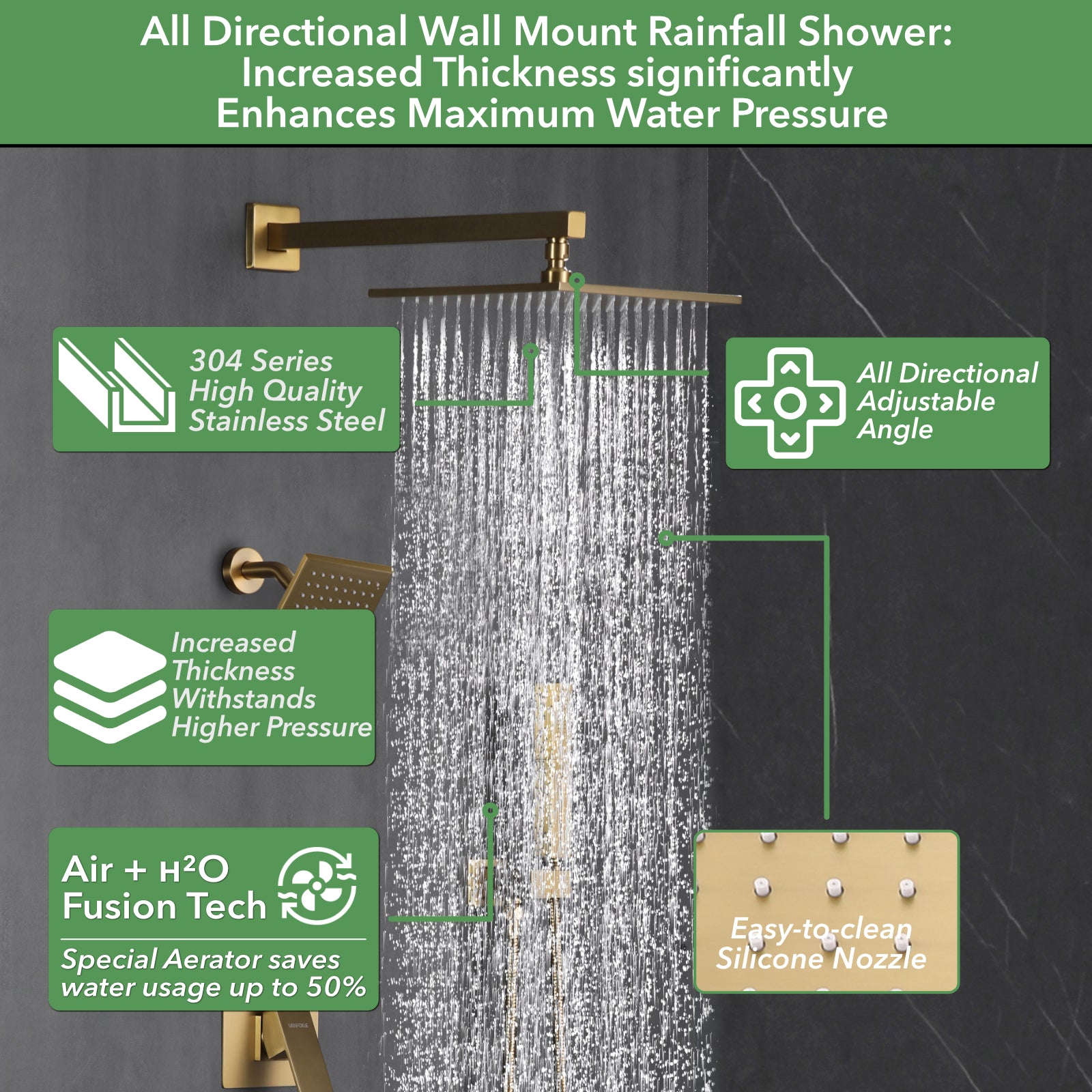 Single Handle 4-Spray Shower Faucet 1.8 GPM 10 in. Square Ceiling Mounted Shower with Pressure Balance in Brushed Gold
