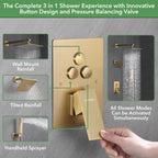 Single Handle 4-Spray Shower Faucet 1.8 GPM 10 in. Square Ceiling Mounted Shower with Pressure Balance in Brushed Gold