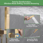 Single Handle 4-Spray Shower Faucet 1.8 GPM 10 in. Square Ceiling Mounted Shower with Pressure Balance in Brushed Gold