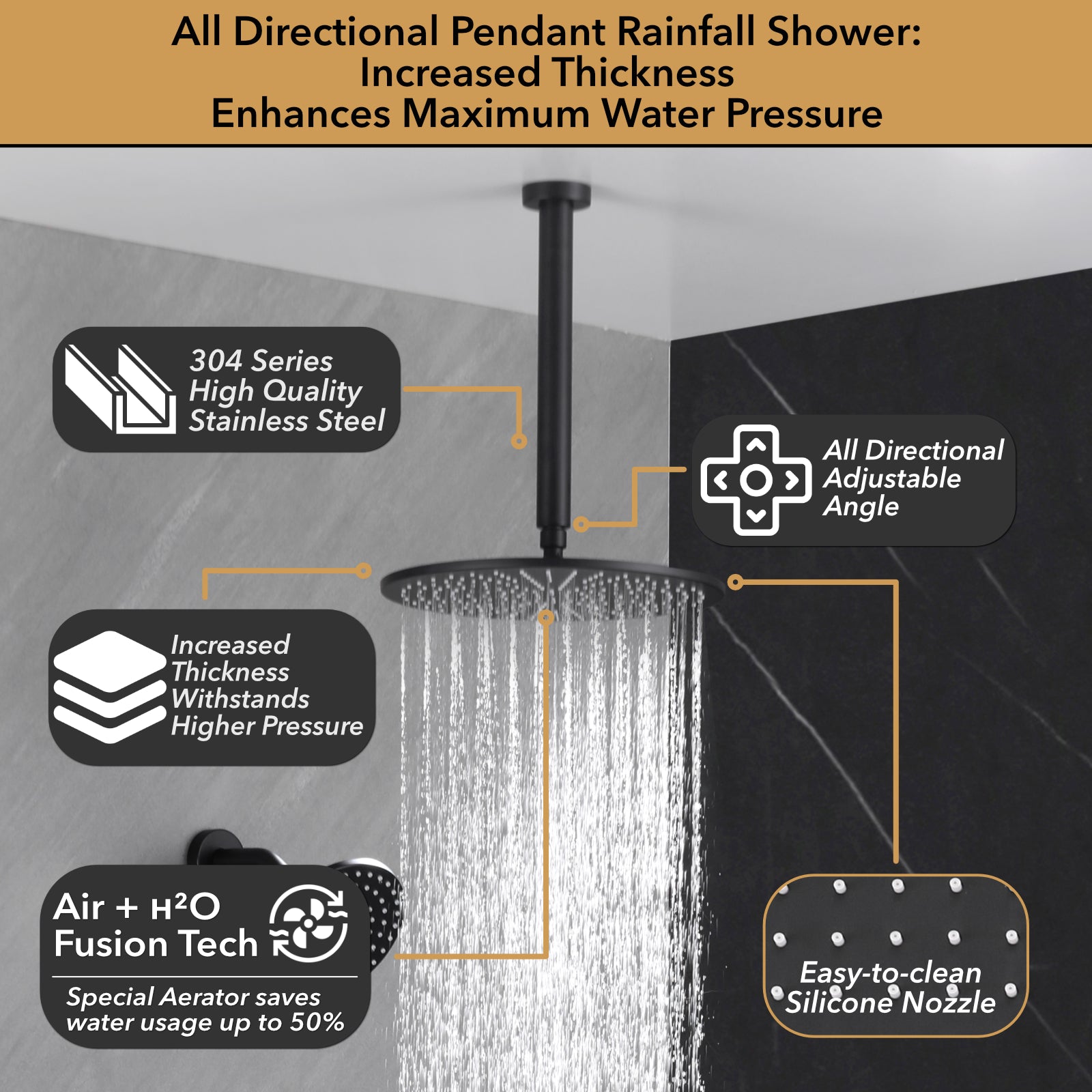 Single Handle 4-Spray Shower Faucet 1.8 GPM 12 in. Round Ceiling Mounted Shower with Pressure Balance