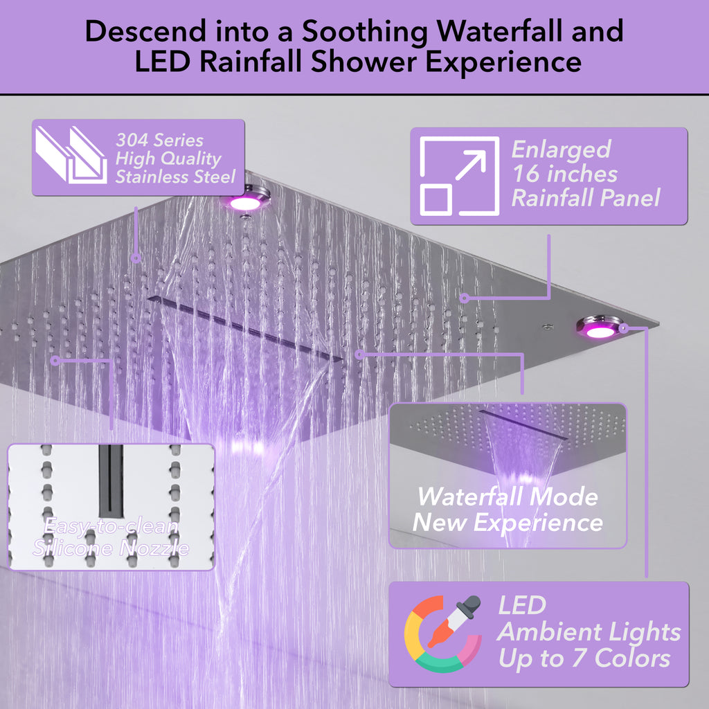 Single Handle 2-Spray Shower Faucet 1.8 GPM 16 in. Square Ceiling Mounted with Pressure Balance in Matte Sliver