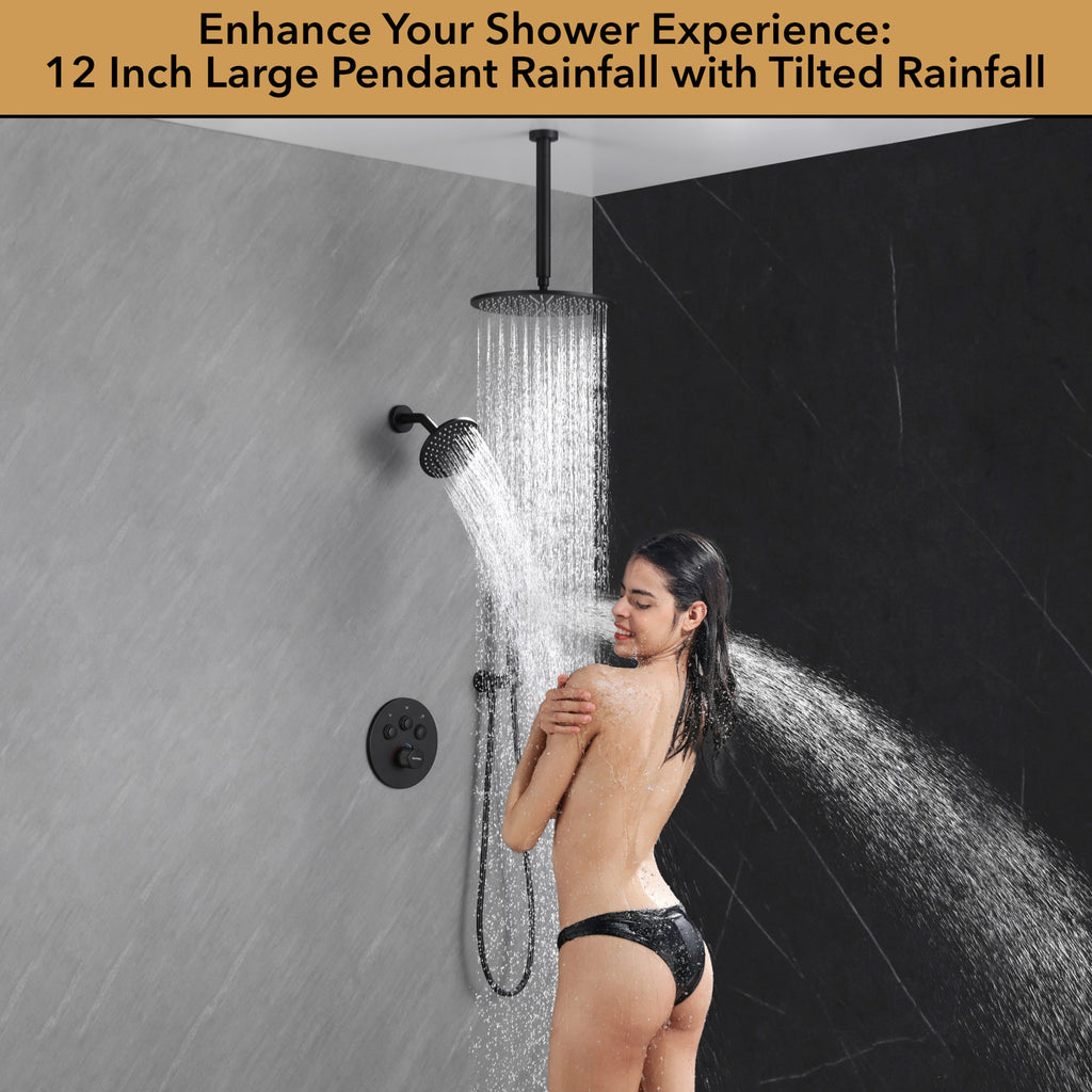 Single Handle 4-Spray Shower Faucet 1.8 GPM 12 in. Round Ceiling Mounted Shower with Pressure Balance