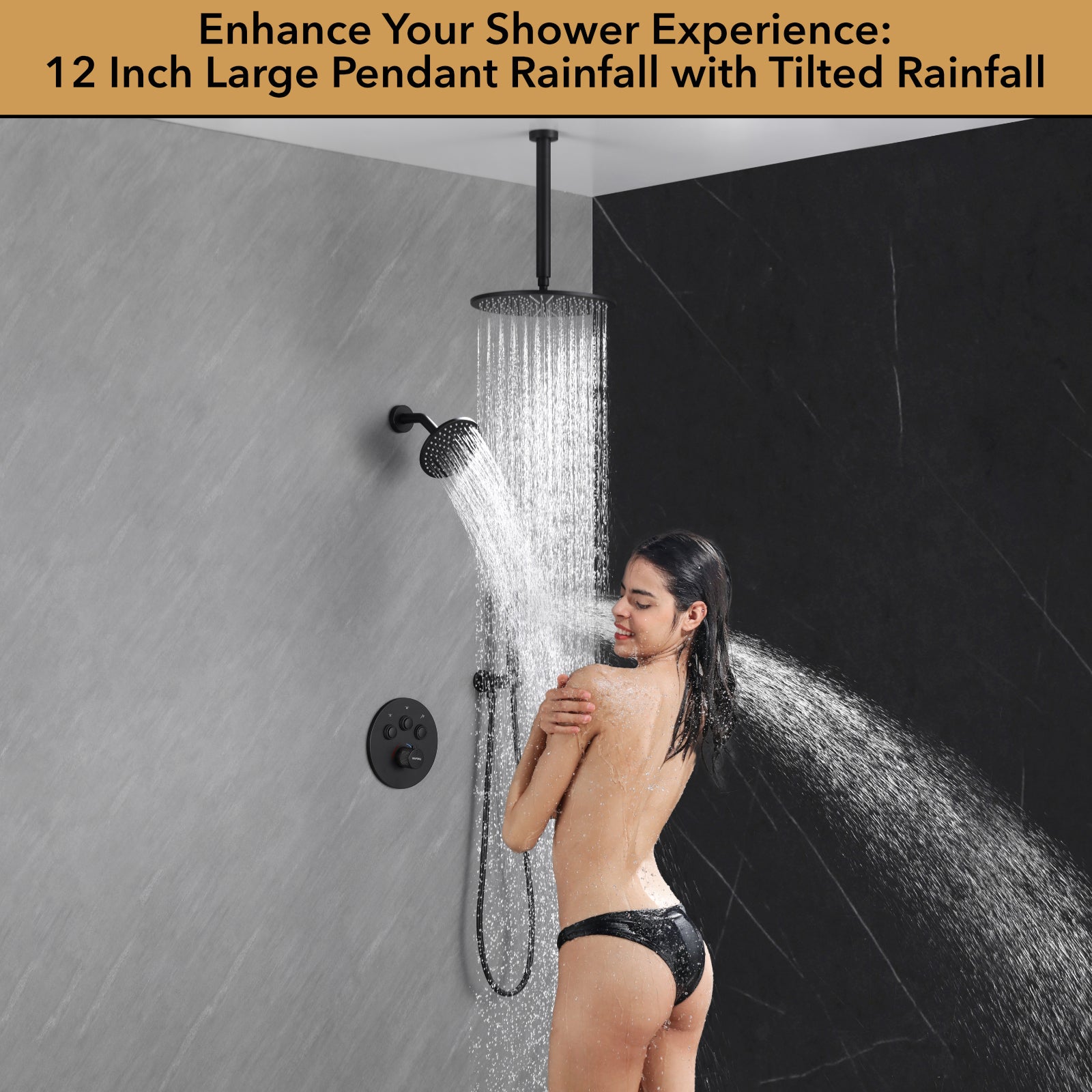 Single Handle 4-Spray Shower Faucet 1.8 GPM 12 in. Round Ceiling Mounted Shower with Pressure Balance