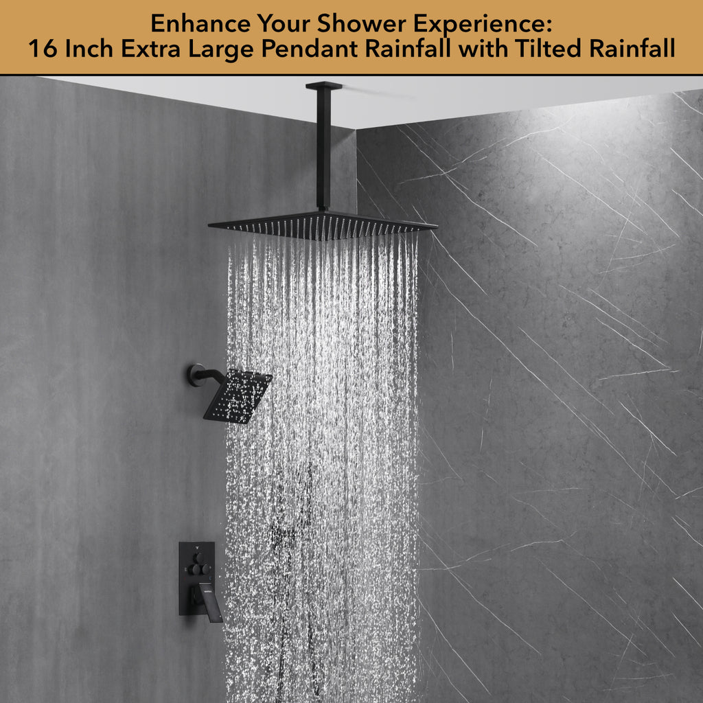 Single Handle 4-Spray Shower Faucet 1.8 GPM 12 in. Square Ceiling Mounted Shower with Pressure Balance