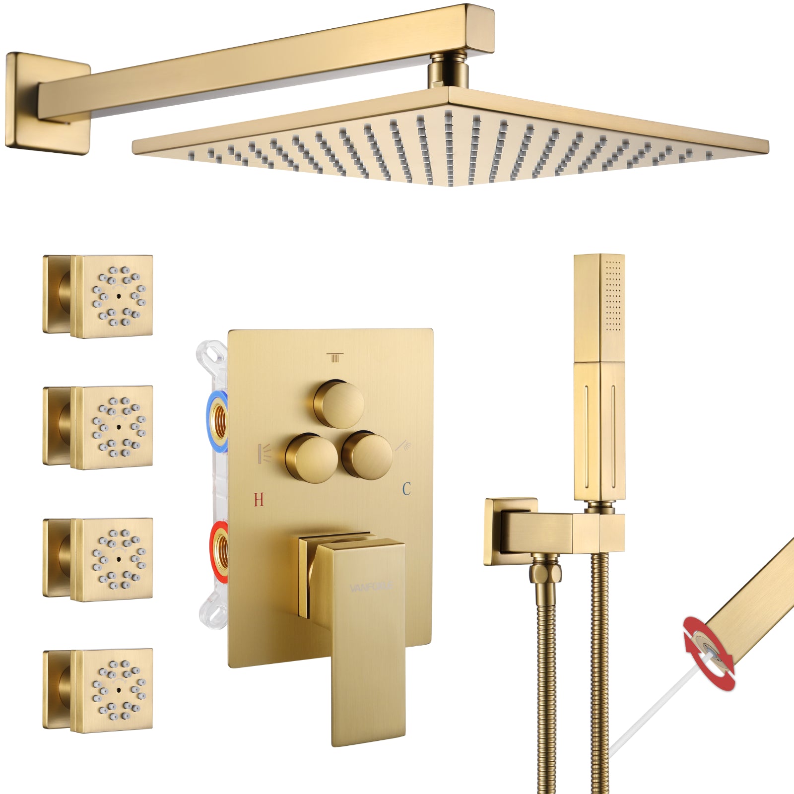Single Handle 2-Spray Shower Faucet 1.8 GPM 10 in. Square Ceiling Mounted with Pressure Balance in Chrome with 4-Jet