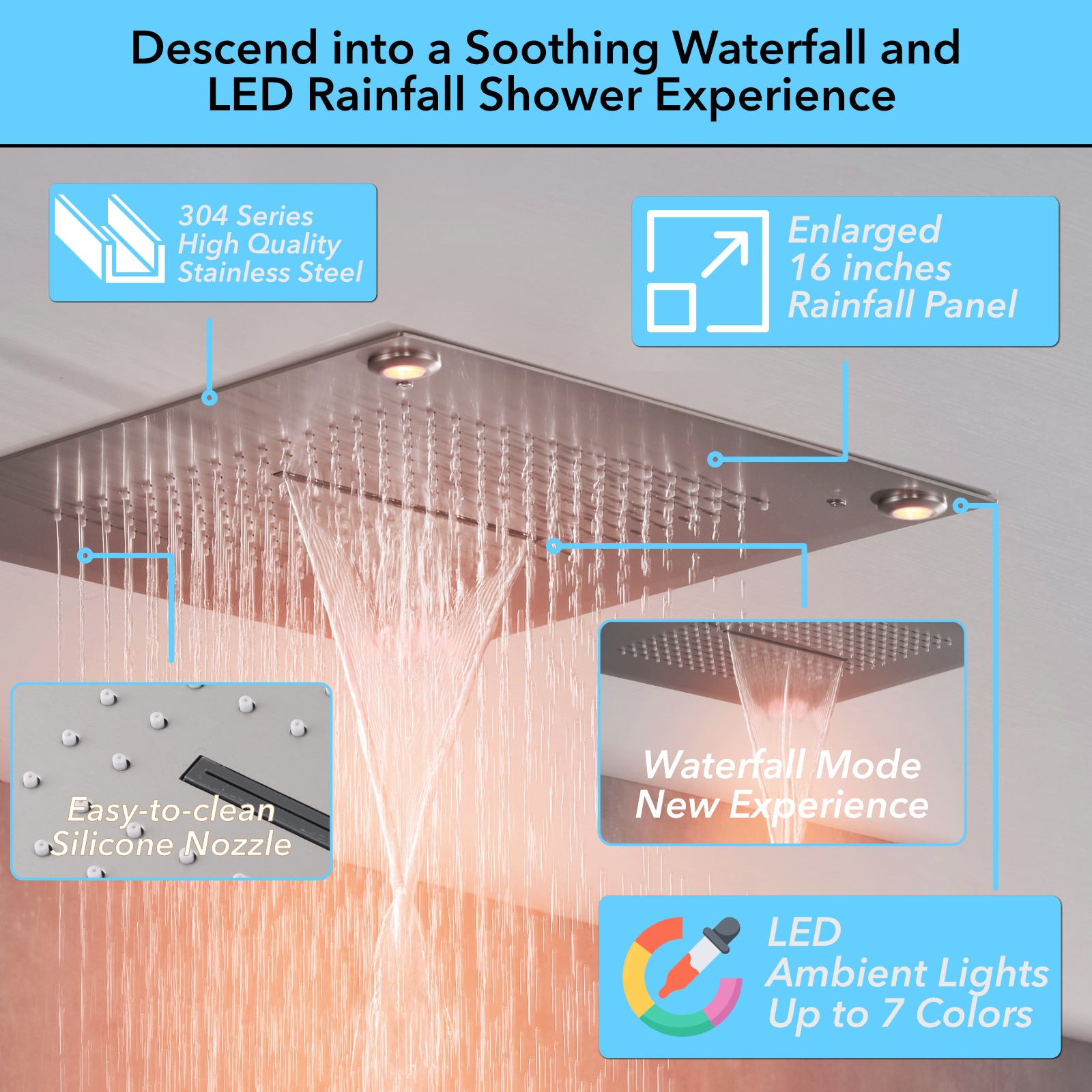 Single Handle 2-Spray Shower Faucet 1.8 GPM 16 in. Square Ceiling Mounted with Pressure Balance in Matte Lash Grey