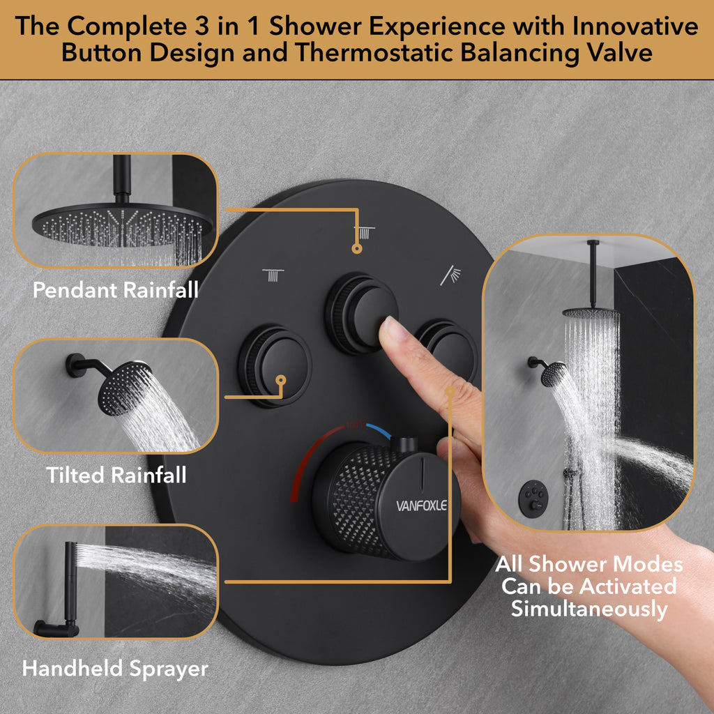 Single Handle 4-Spray Shower Faucet 1.8 GPM 12 in. Round Ceiling Mounted Shower with Pressure Balance