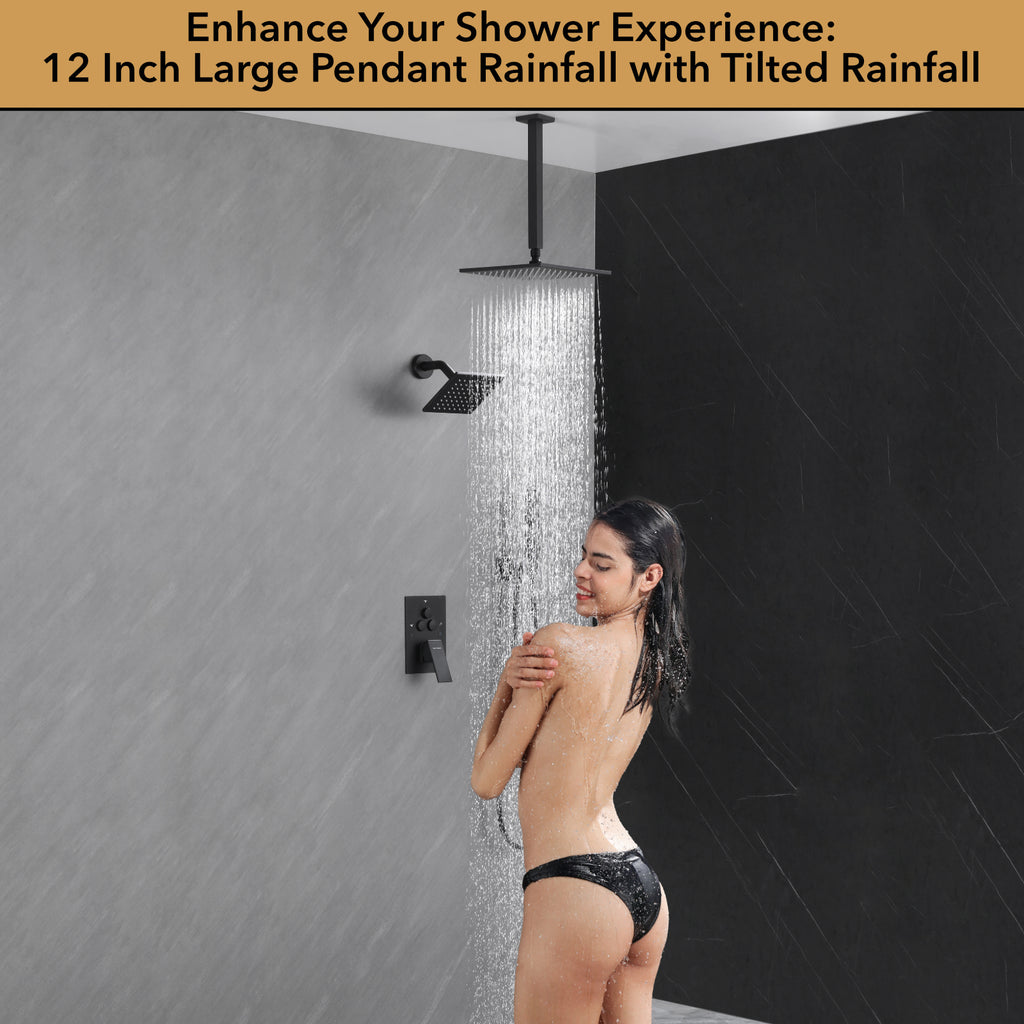 Single Handle 4-Spray Shower Faucet 1.8 GPM 12 in. Square Ceiling Mounted Shower with Pressure Balance