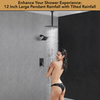 Single Handle 4-Spray Shower Faucet 1.8 GPM 12 in. Square Ceiling Mounted Shower with Pressure Balance