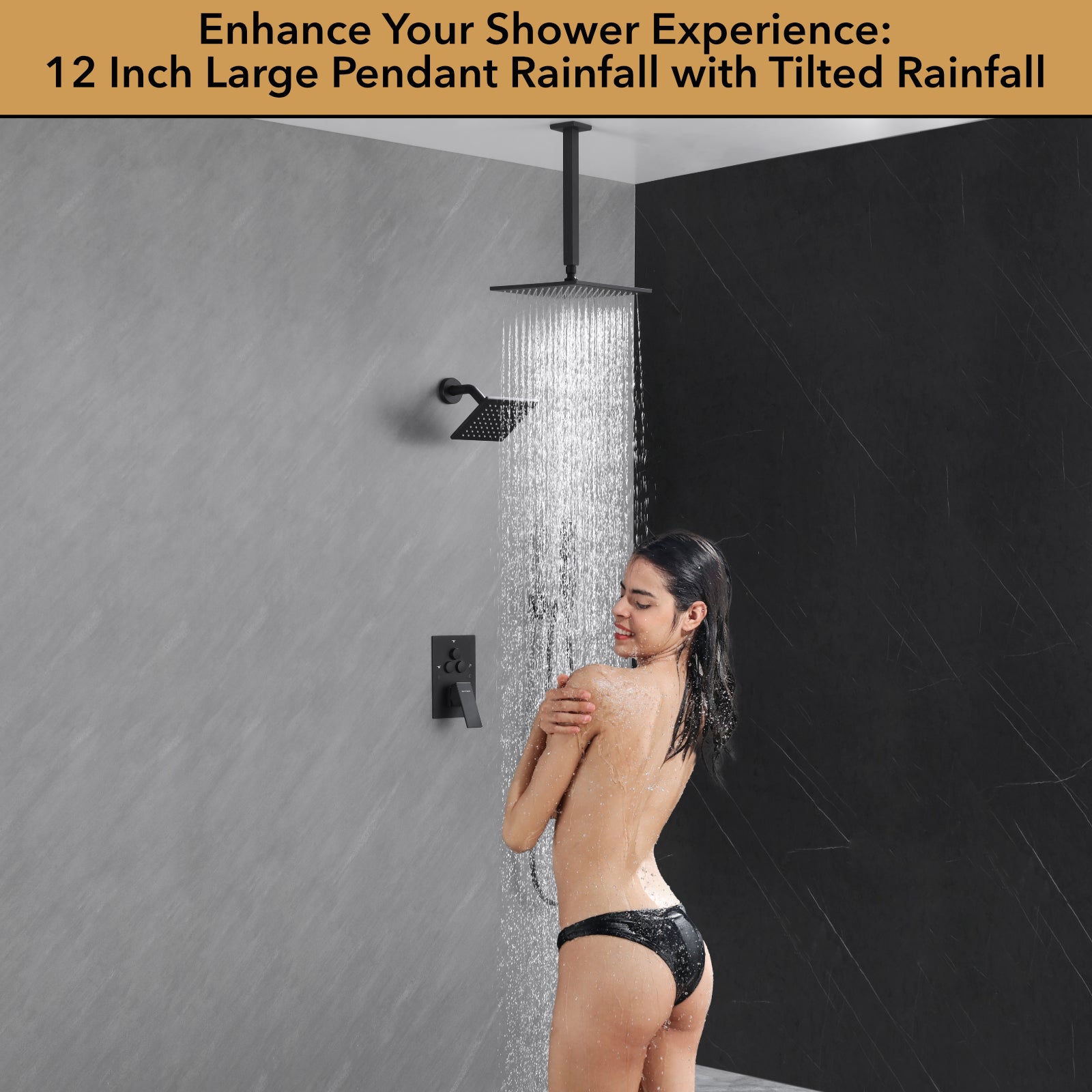 Single Handle 4-Spray Shower Faucet 1.8 GPM 12 in. Square Ceiling Mounted Shower with Pressure Balance