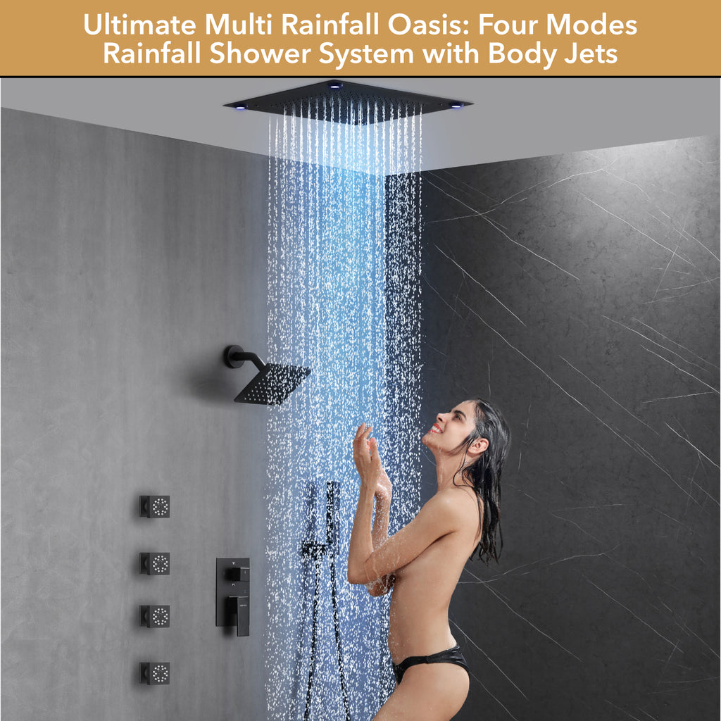 Luxury Single Handle 2-Spray Shower Faucet 1.8 GPM with 16 in. LED Rainfall Square Head and 4-Jet