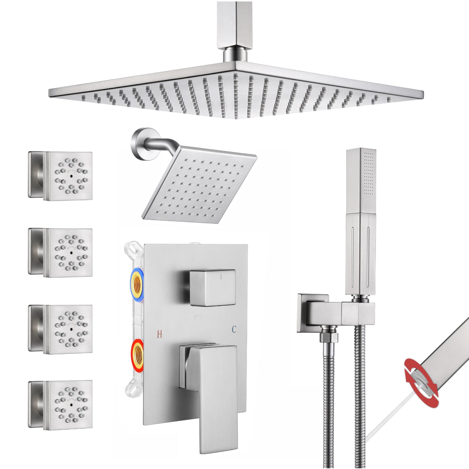 Luxury Single Handle 2-Spray Shower Faucet 1.8 GPM with 10 in. Rainfall Head and Pressure Balance Valve